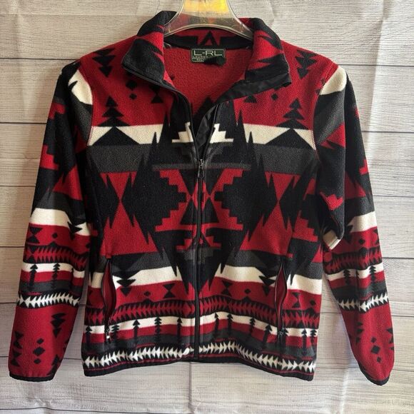 Ralph Lauren Plus Fleece Jacket Aztec Southwestern Full Zip Womens M Red‎ NWT - Picture 1 of 8